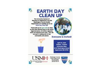 Earth Day Clean up on Saturday, April 20 from 9 am to 11 am in the USMH University Plaza