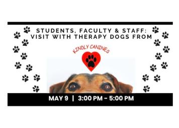May 9 from 3:00 pm to 5:00 pm visit with therapy dogs in the main lobby