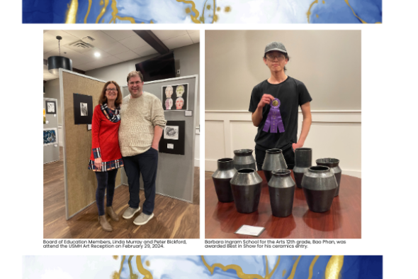 Linda Murray and Peter Bickford attend USMH Art Reception, Bao Phan was awarded Best in Show